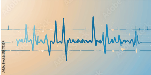 Blue medical monitor displays a green cardiogram line showing a heart rhythm, a perfect heartbeat pulse wave