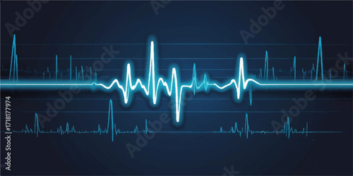 A vibrant green heartbeat pulse line on a medical monitor illustrates a healthy life, a universal symbol of cardiology and health