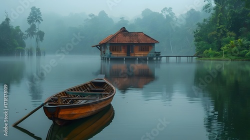 Kerala backwater cruise with wooden houseboat high resolution picture