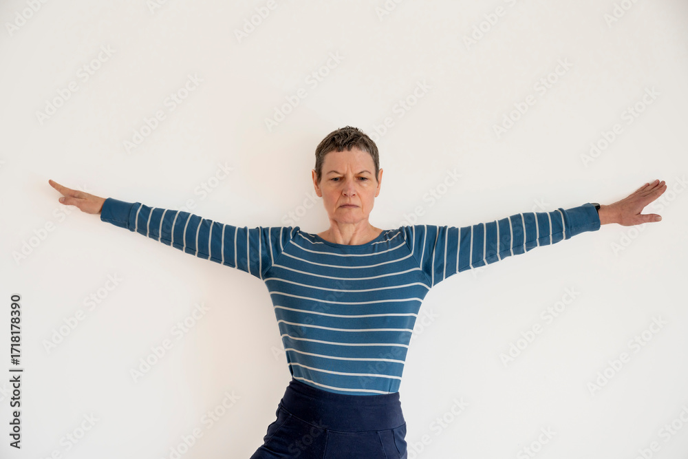 Φωτογραφία Gennevilliers, France - 09 21 2025: A mature woman wearing a blue and white stri