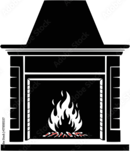 Fireplace with fire burning
