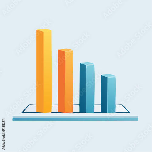A 3D bar chart showing a downward trend with bars of varying heights and colors.