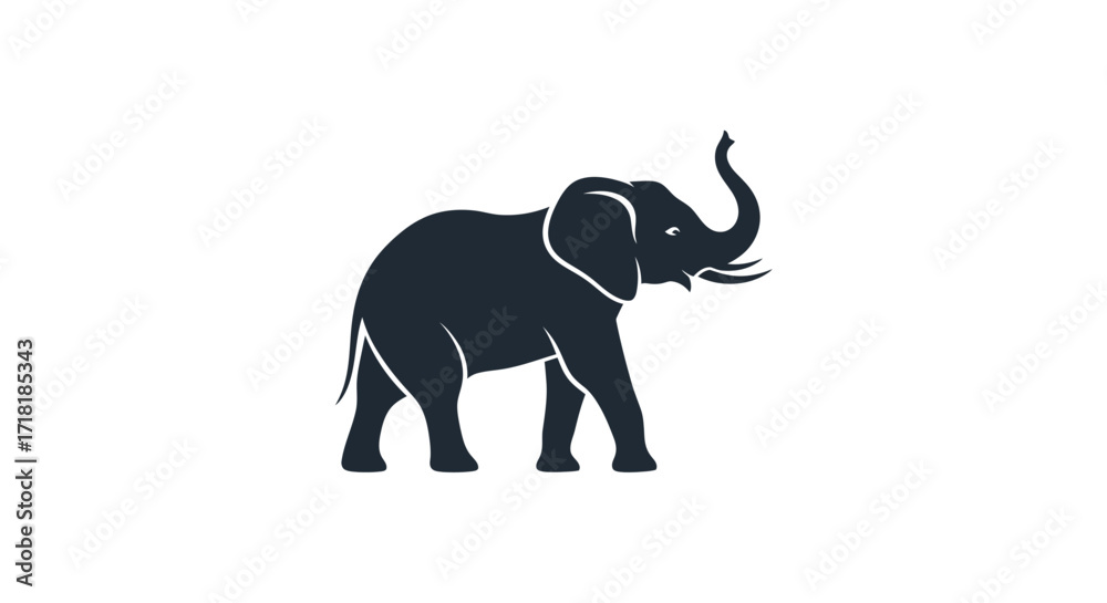 Fototapeta premium Silhouette of a majestic elephant, showcasing its trunk, ears, and body against a white background.