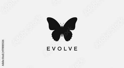 Black butterfly logo with the word EVOLVE underneath, set against a light gray background.