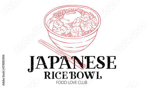 Rice bowl shirt design. Japanese food artwork for t shirt print, poster, sticker and other uses.