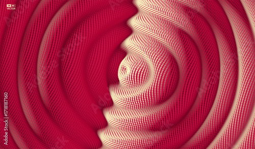 Abstract wavy background. Ripple effect. Grid surface. Wrinkled surface texture. Sound visualization. 3D vector illustration for brochure, poster, cover, card, presentation, flyer or banner.