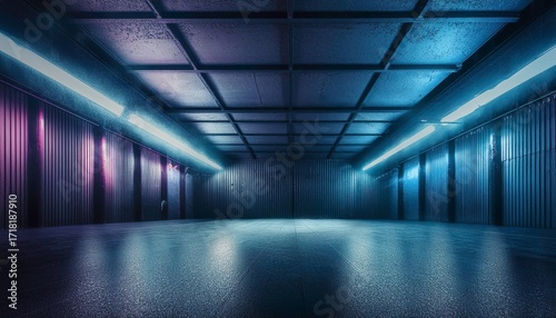 Neon glow in dark garage panorama