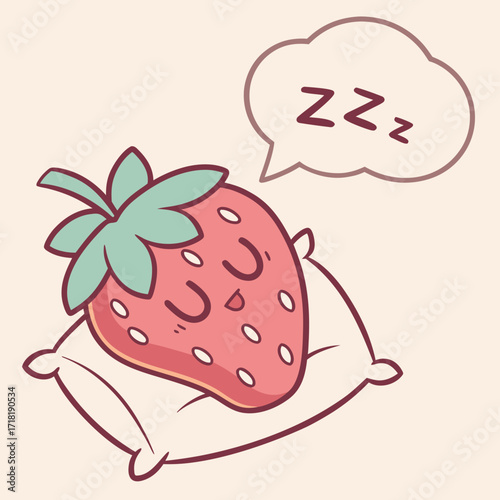 Cute sleeping strawberry on pillow with zzz