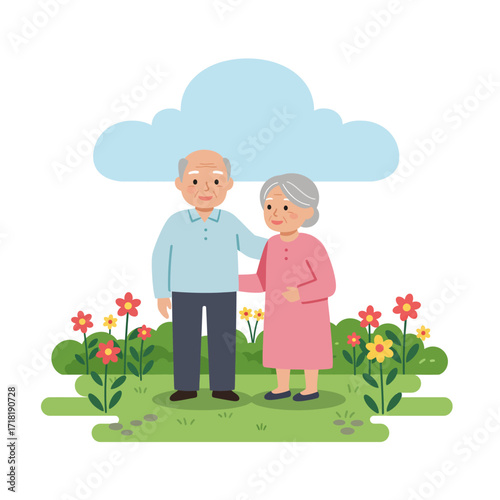 Happy elderly couple enjoying nature.