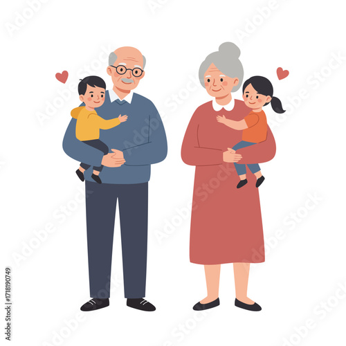 Grandparents Lovingly Holding Grandchildren.