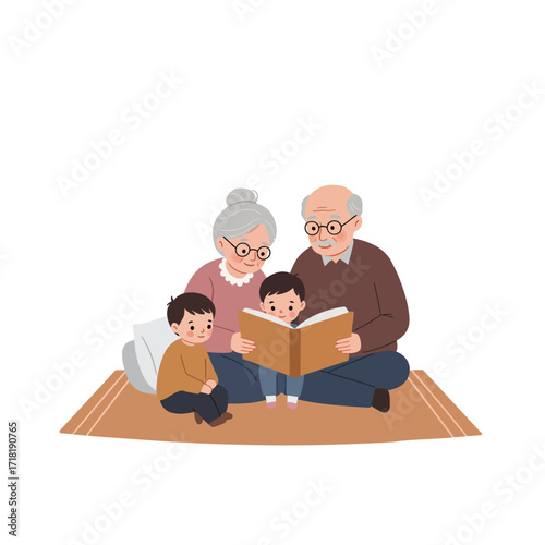 Grandparents Reading to Grandchildren.