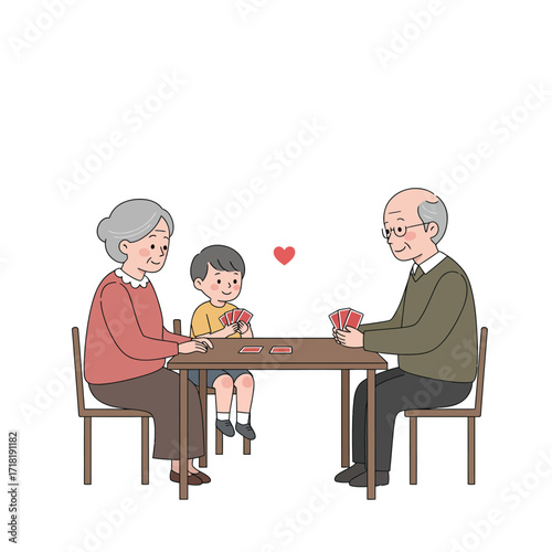 Grandparents Playing Cards with Grandchild.