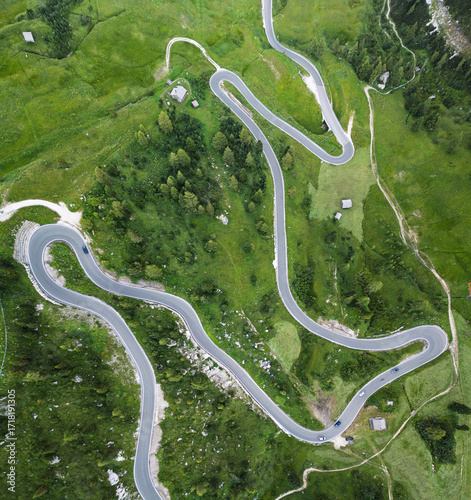 Aerial view of the Giau Pass, Dolomites, Italy