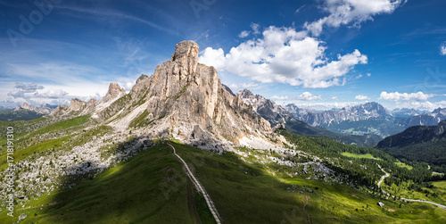Aerial view of the Giau Pass, Dolomites, Italy