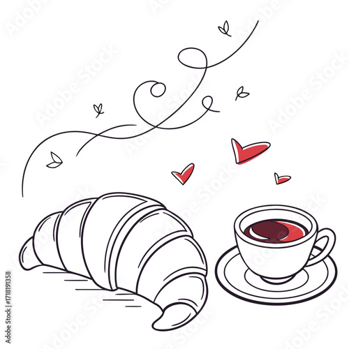 Coffee and croissant, a simple pleasure in life