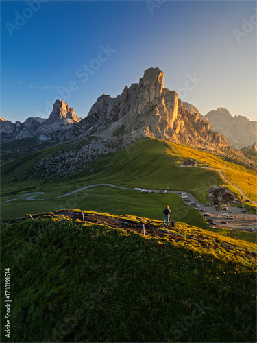Aerial view of the Giau Pass, Dolomites, Italy