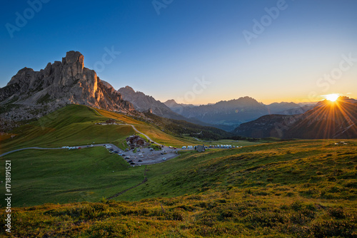 Aerial view of the Giau Pass, Dolomites, Italy