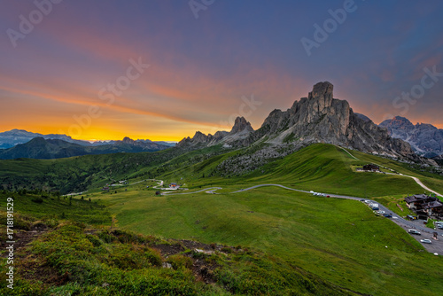 Aerial view of the Giau Pass, Dolomites, Italy