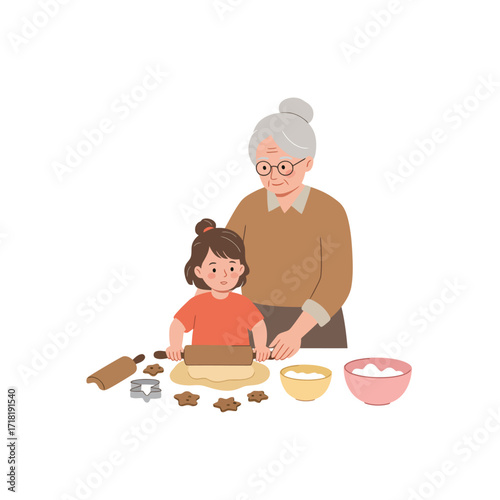 Grandmother and Grandchild Baking Cookies Together.