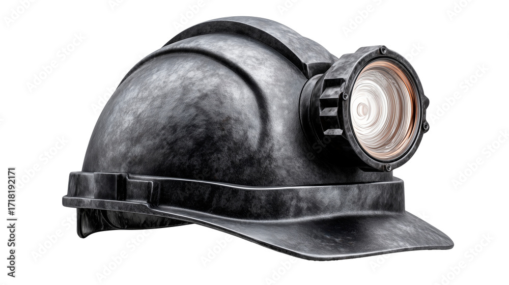 Obraz premium Miner helmet with light isolated on a white background ready for underground work