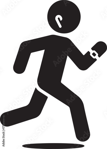 Runner Silhouette with Earphones and Smartwatch Symbolizing Connected Fitness Technology Vector