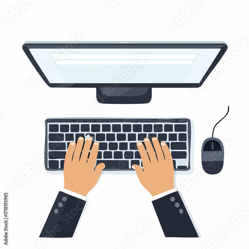 Overhead view of person typing on keyboard.