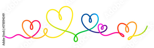 Line Gradient Hearts Shapes. Vector Abstract Love Background. Continuous Color Ribbon. Wedding Day Border with Line Hearts.
