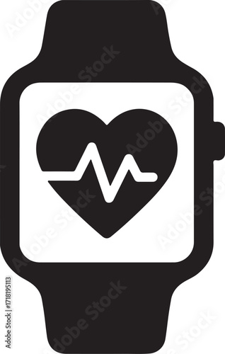 Smartwatch Silhouette with Heart Rate Icon for Wearable Health and Fitness Technology Vector