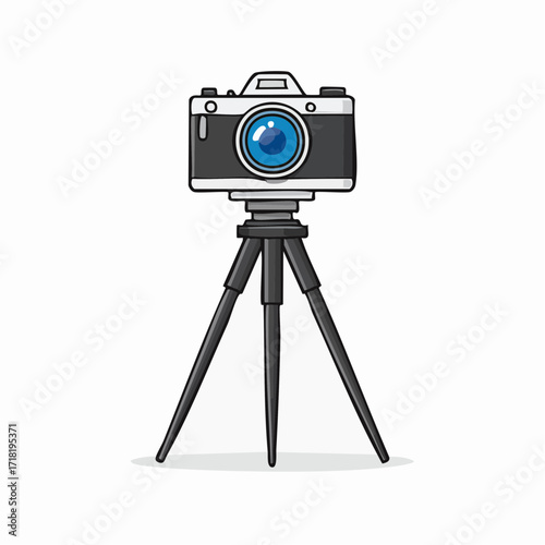 Vintage camera on a tripod, cartoon style illustration.
