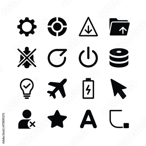 Airplane cursor gear warning icon set