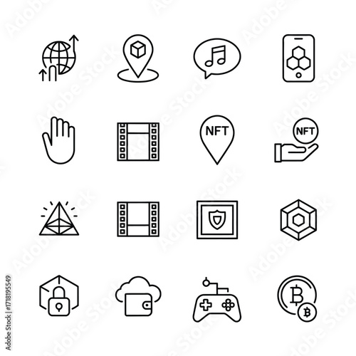 Technology digital assets and cryptocurrency icon set