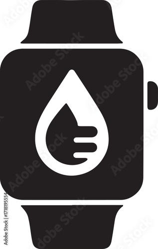 Smartwatch Silhouette with Hydration Tracking Icon for Digital Wellness and Fitness Technology Vector