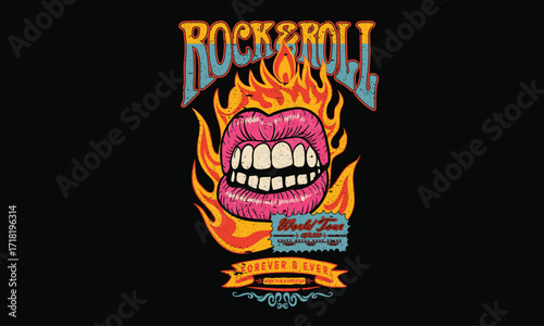 Music festival artwork. Music logo design. Rock and roll poster design. Fire artwork.
