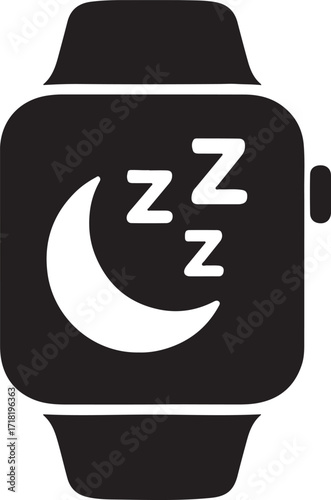 Smartwatch Silhouette with Sleep Tracking Icon for Digital Wellness and Health Monitoring Vector