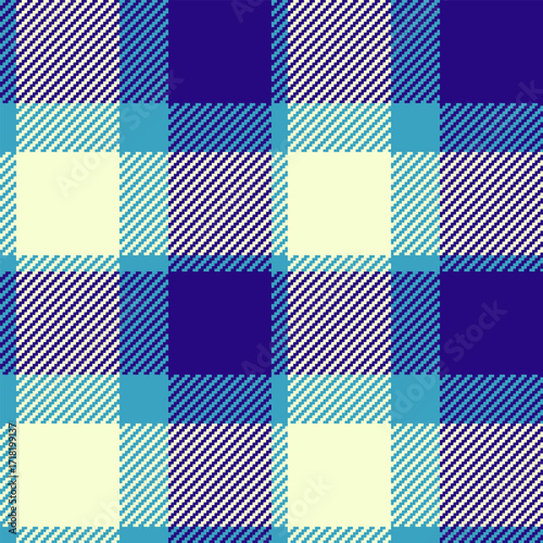 Sparse vector tartan plaid, equal fabric background seamless. Graph texture check textile pattern in indigo and light goldenrod yellow colors.