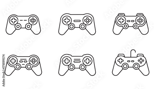 Collection of wired gamepad vector symbols for esports, fun, and entertainment