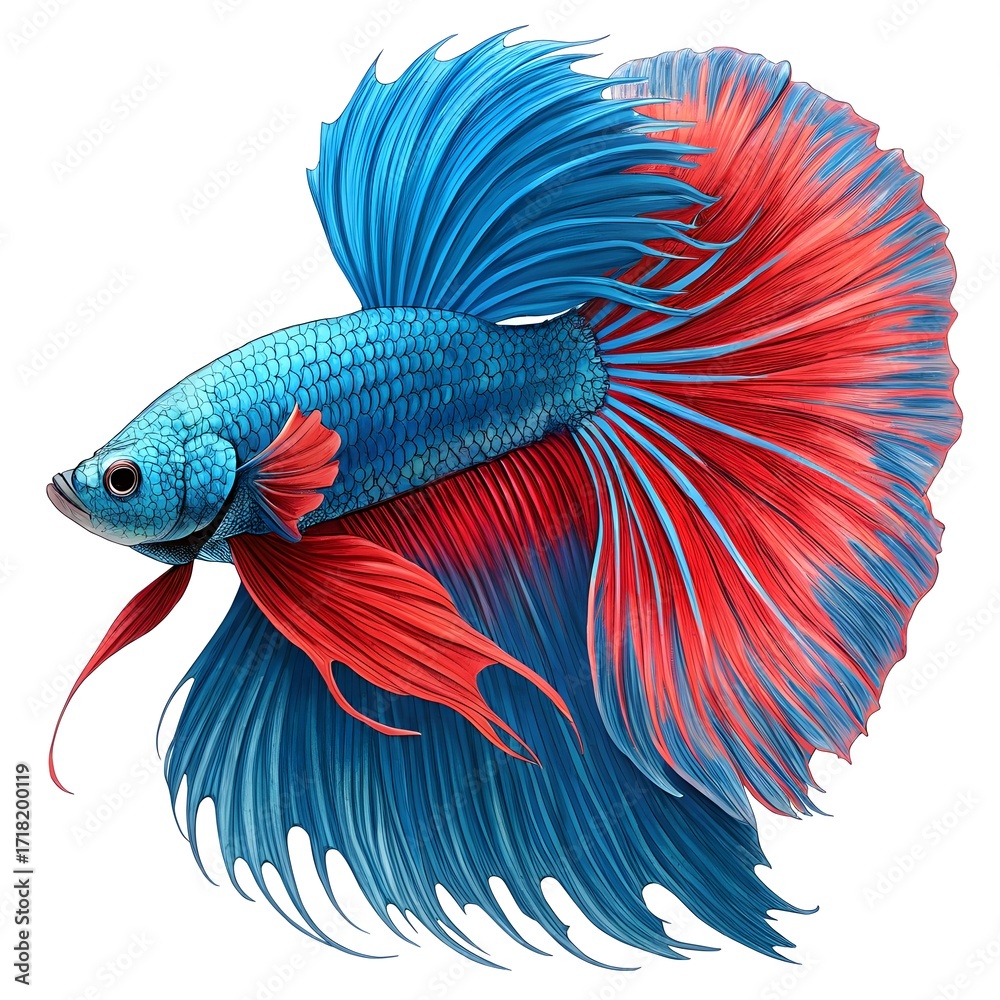 Fototapeta premium Colorful Siamese fighting fish, or betta, vector art illustration on a white background with a tropical underwater aquatic design