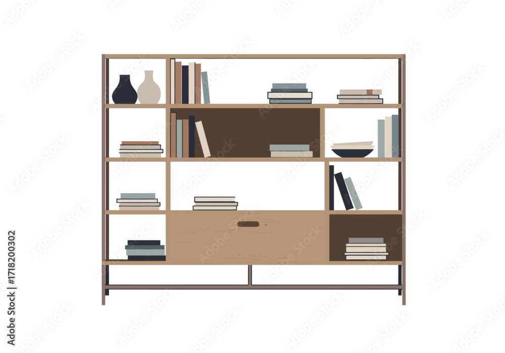 Fototapeta premium Modern Minimalist Bookshelf Design with Multiple Compartments.