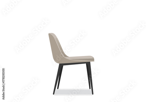 Modern Beige Upholstered Chair with Black Metal Legs.
