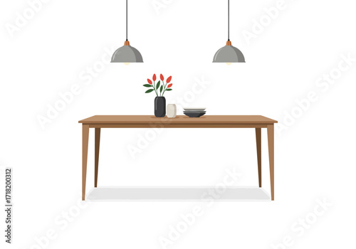 Modern Minimalist Wooden Dining Table Setting.