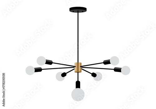 Modern Eight Light Sputnik Chandelier Pendant Lamp.