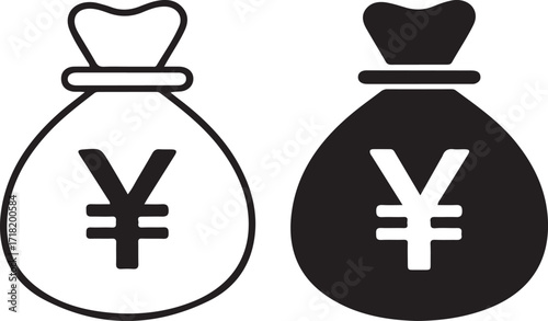 Yen bag icon set . Japanese currency bag icon . Money bag with Japanese Yen sign . yen money bag vector, icon, symbol, logo, clipart, isolated. vector illustration.Yen Money Bag Icon.