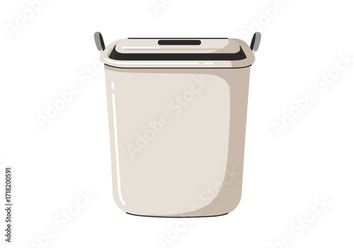 Beige Plastic Laundry Basket with Handles for Home Use.