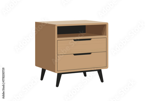 Modern Two-Drawer Nightstand with Open Shelf.