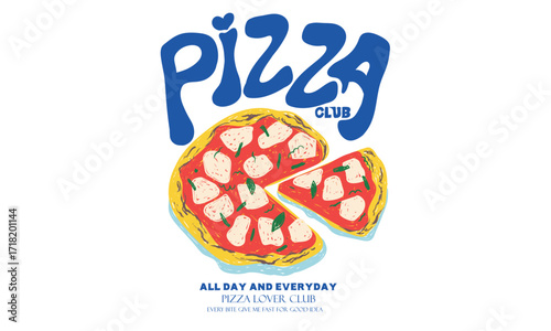 Pizza abstract art design for t shirt. Hand drawn pizza for design t shirt, poster, holiday card, brochures, menu cafe.