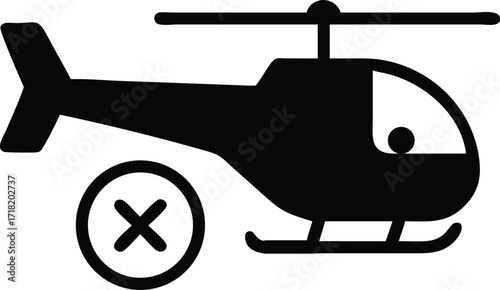 Black monochrome medical helicopter shows a white cross against transparent background
