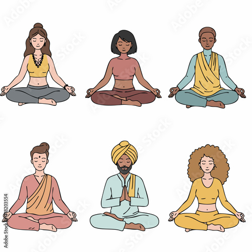 Flat Design Diverse People Practicing Meditation Pose in Class Illustration