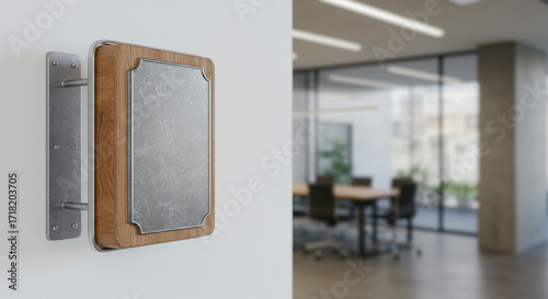 Blank 3D Logo Sign Mockup on Office Wall with Corporate Background