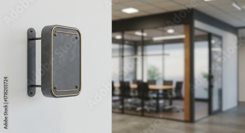 Blank 3D Logo Sign Mockup on Office Wall with Corporate Background