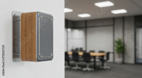 Blank 3D Logo Sign Mockup on Office Wall with Corporate Background